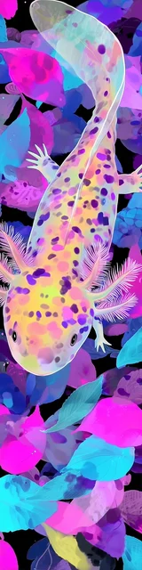 Free printable axolotl bookmark featuring a translucent axolotl with neon colors